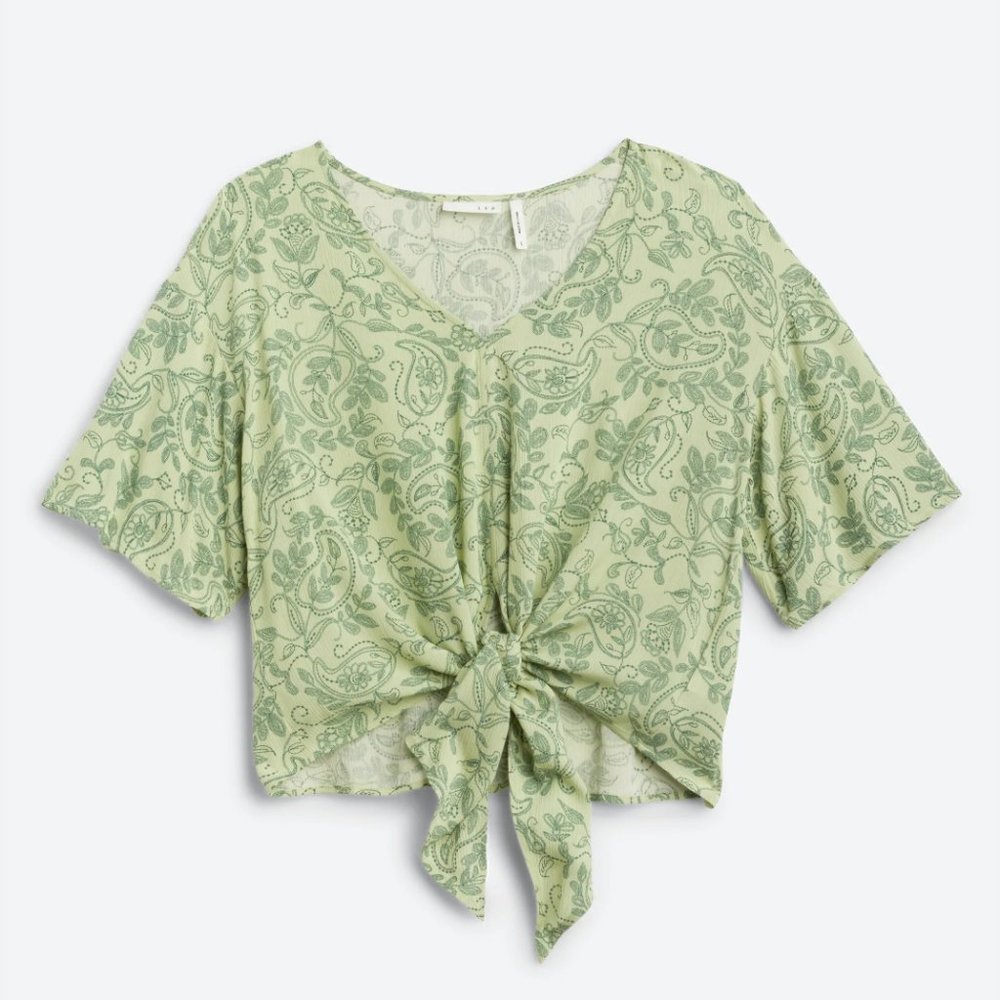 LUQ Rhee Tie Front Top Green XL